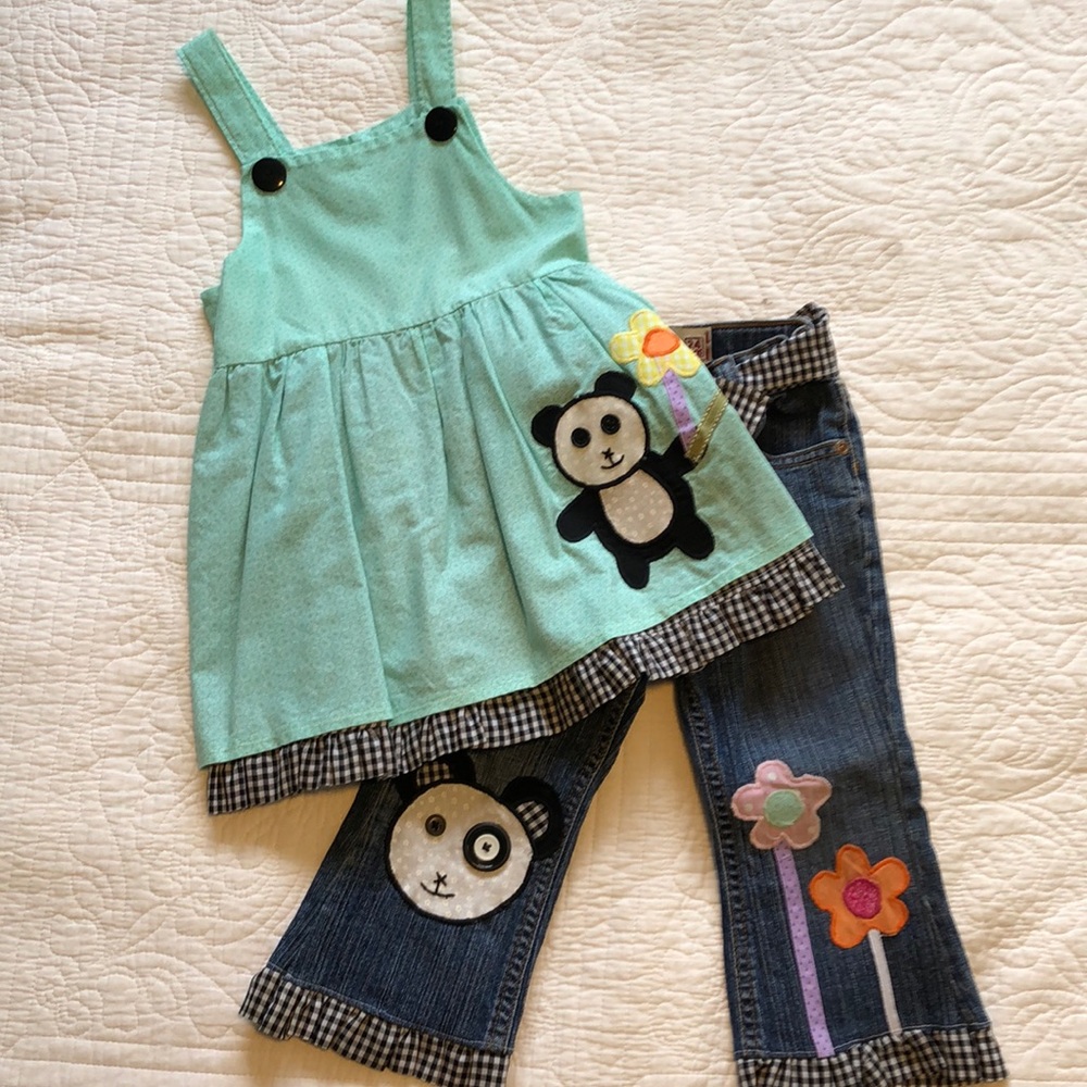Custom Appliqué Panda jumper Jean twirl set 18-24M